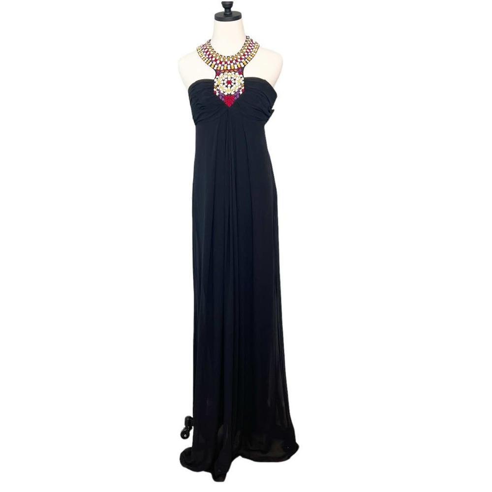 Nicole Miller Embellished Collar Silk Gown Black Size 4 - Picture 1 of 11